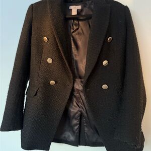 H&M Black Textured Blazer with Gold Buttons